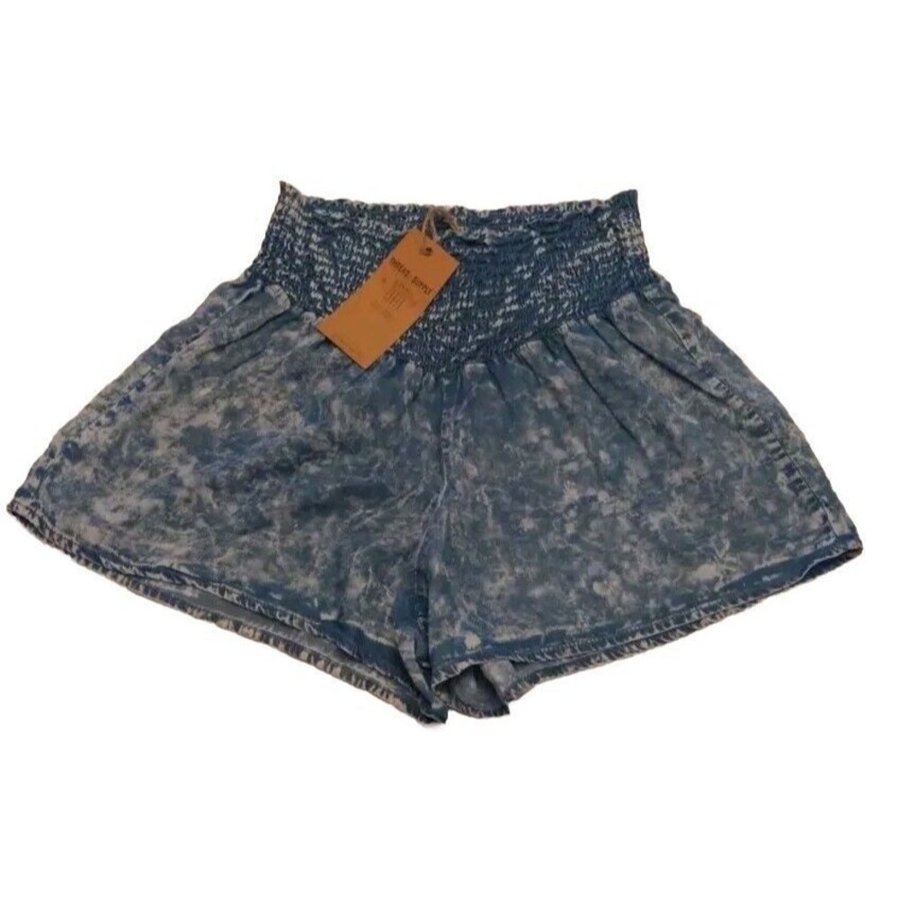 Thread Supply Shorts XS  baggy With Smocked Waist Blue Floral Acid Ice Wash NWT